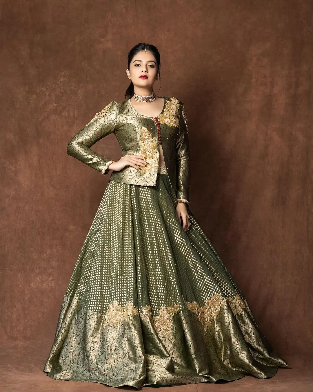 ETV Actress Sreemukhi in Green Lehenga Choli